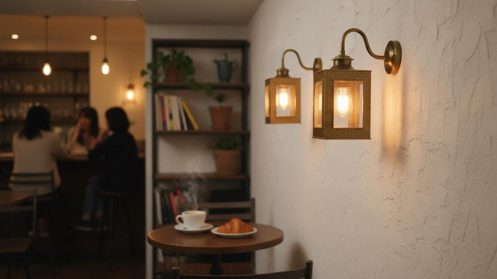 Vintage Copper Outdoor Wall Sconce, Handmade Brass Arm Lantern with Clear Glass for Porch Lighting