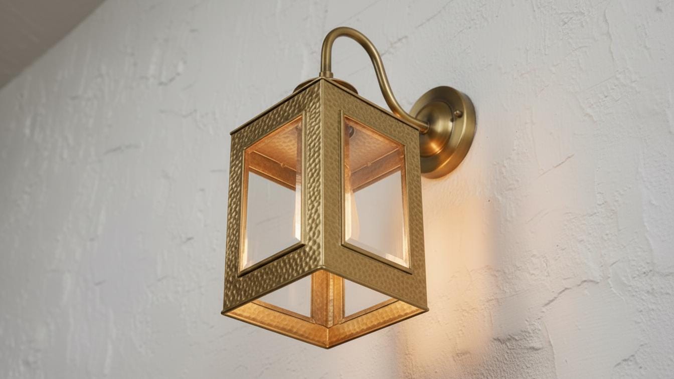 Vintage Copper Outdoor Wall Sconce, Handmade Brass Arm Lantern with Clear Glass for Porch Lighting