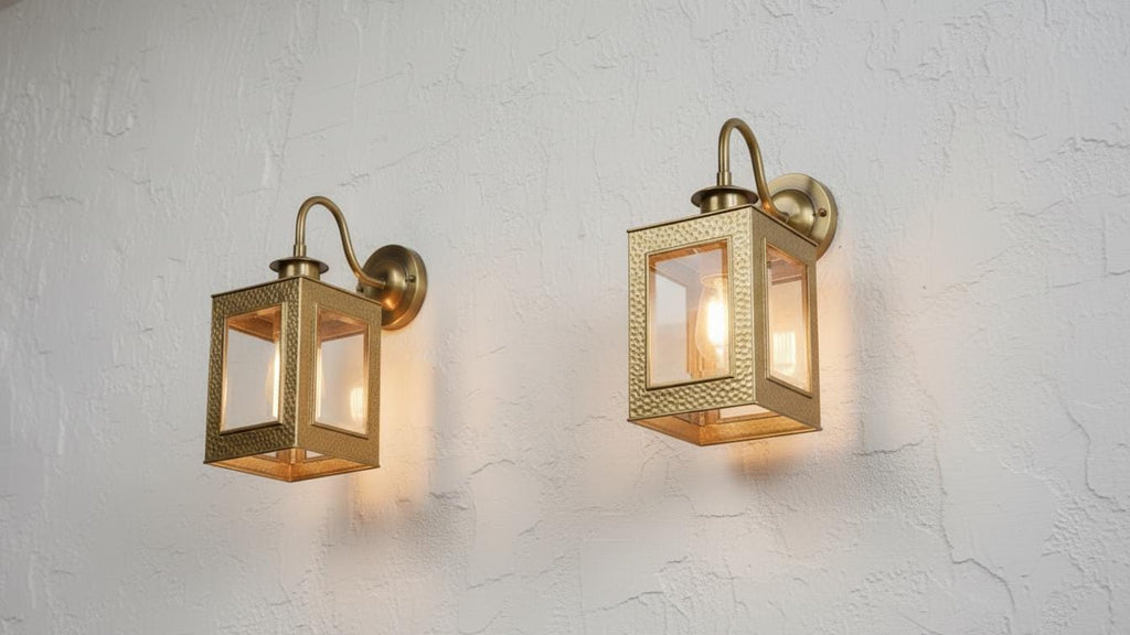 Vintage Copper Outdoor Wall Sconce, Handmade Brass Arm Lantern with Clear Glass for Porch Lighting
