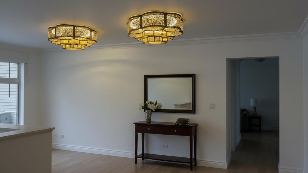 Handmade Flush Ceiling Light, Handcrafted Moroccan Brass Lighting, Flush Mount Farmhouse Chandelier Vintage, Handmade Engraved Fixture