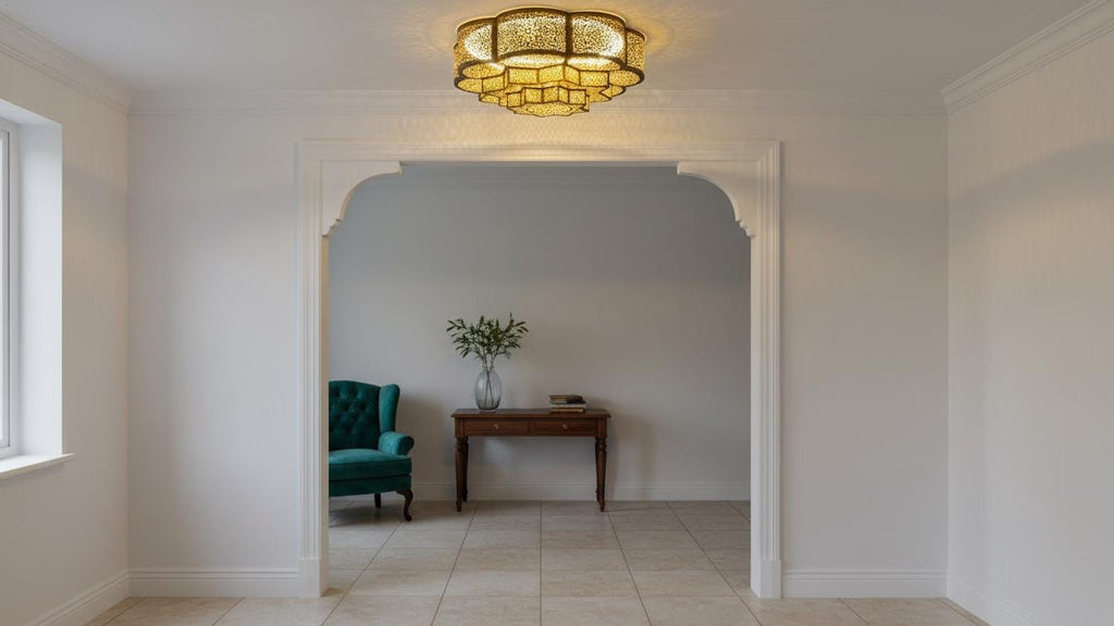 Handmade Flush Ceiling Light, Handcrafted Moroccan Brass Lighting, Flush Mount Farmhouse Chandelier Vintage, Handmade Engraved Fixture
