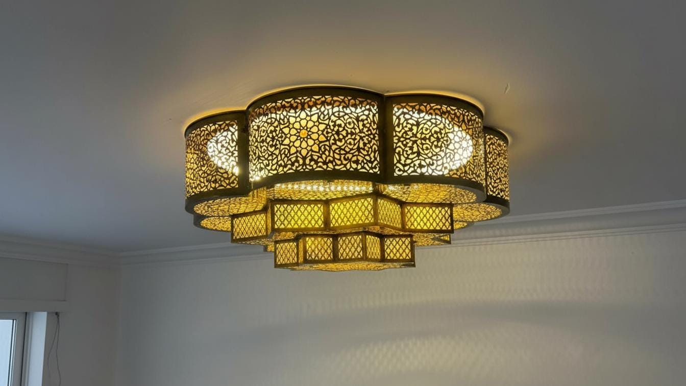 Handmade Flush Ceiling Light, Handcrafted Moroccan Brass Lighting, Flush Mount Farmhouse Chandelier Vintage, Handmade Engraved Fixture