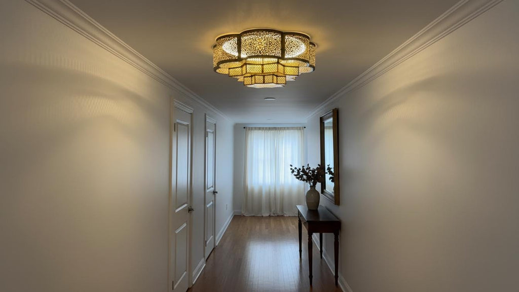Handmade Flush Ceiling Light, Handcrafted Moroccan Brass Lighting, Flush Mount Farmhouse Chandelier Vintage, Handmade Engraved Fixture
