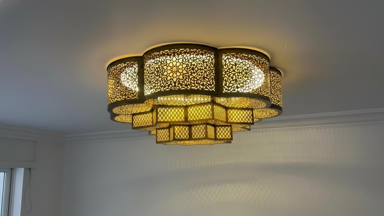 Handmade Flush Ceiling Light, Handcrafted Moroccan Brass Lighting, Flush Mount Farmhouse Chandelier Vintage, Handmade Engraved Fixture