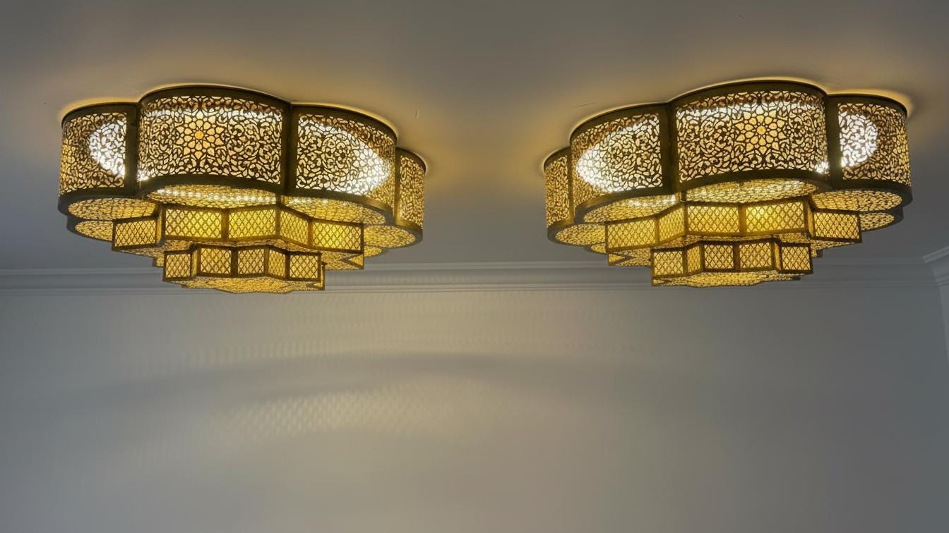 Handmade Flush Ceiling Light, Handcrafted Moroccan Brass Lighting, Flush Mount Farmhouse Chandelier Vintage, Handmade Engraved Fixture