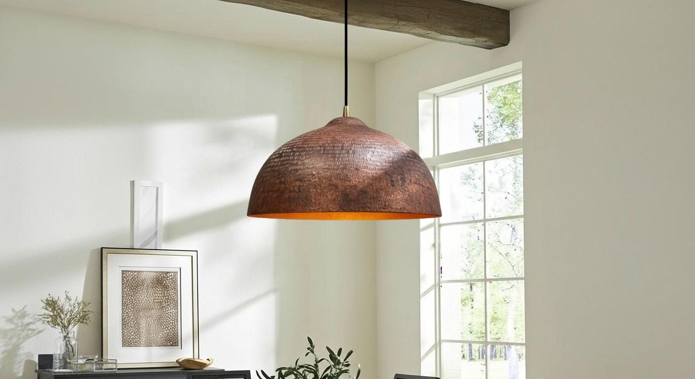 Handmade Hammered Copper Pendant Light - Rustic Copper Dome Pendant Light - Moroccan Boho Farmhouse Lamp - Rustic Chandelier Dining Room