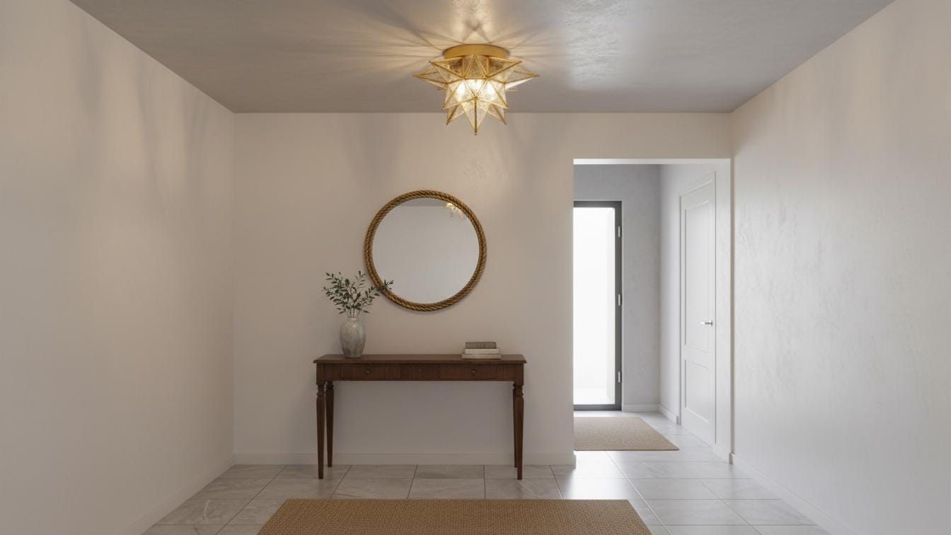 Handmade Moroccan Star Pendant Light, Milk Glass, Bronze