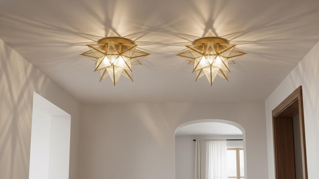 Handmade Moroccan Star Pendant Light, Milk Glass, Bronze