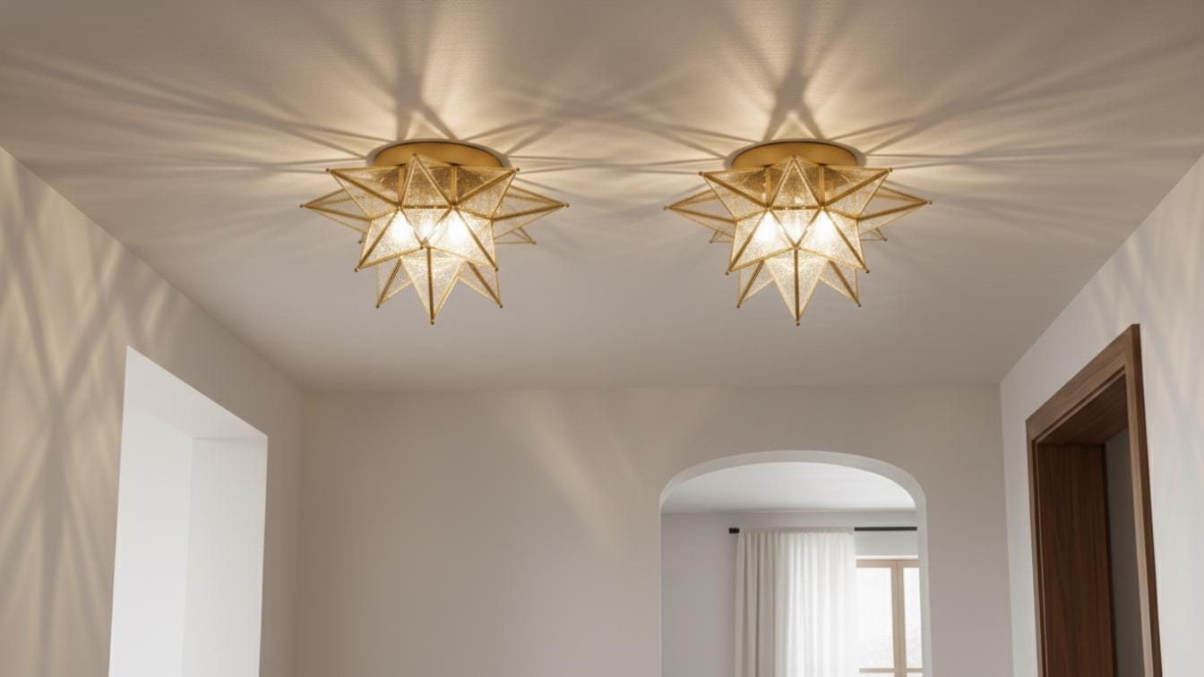 Handmade Moroccan Star Pendant Light, Milk Glass, Bronze