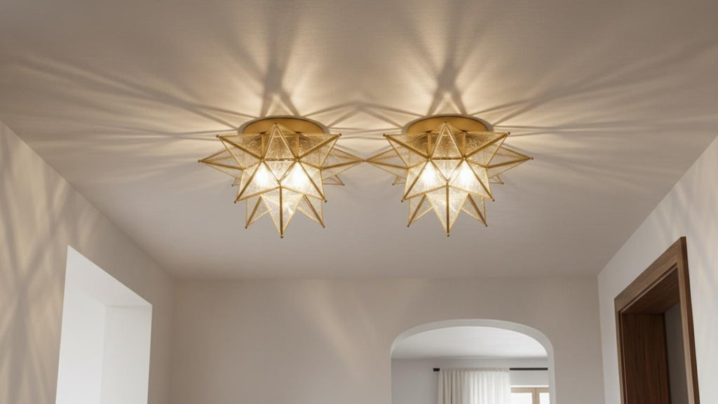 Handmade Moroccan Star Pendant Light, Milk Glass, Bronze
