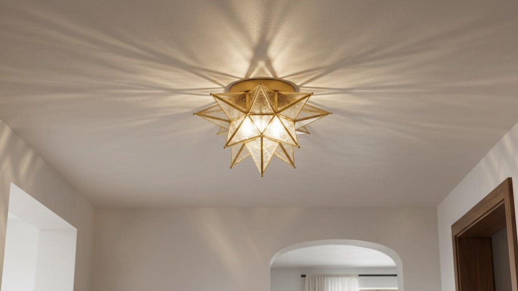 Handmade Moroccan Star Pendant Light, Milk Glass, Bronze
