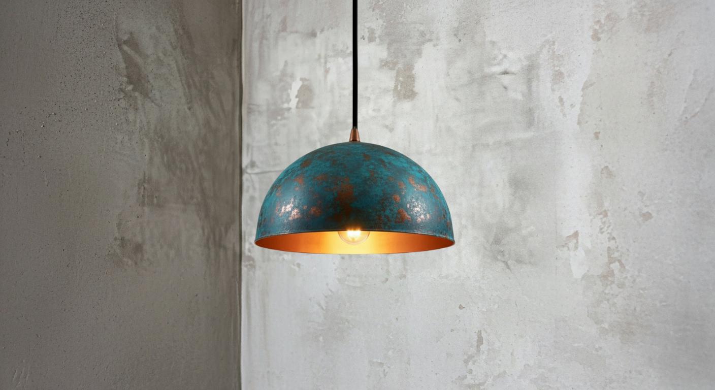Handcrafted Copper Dome Pendant Light, Blue Patina Moroccan Style