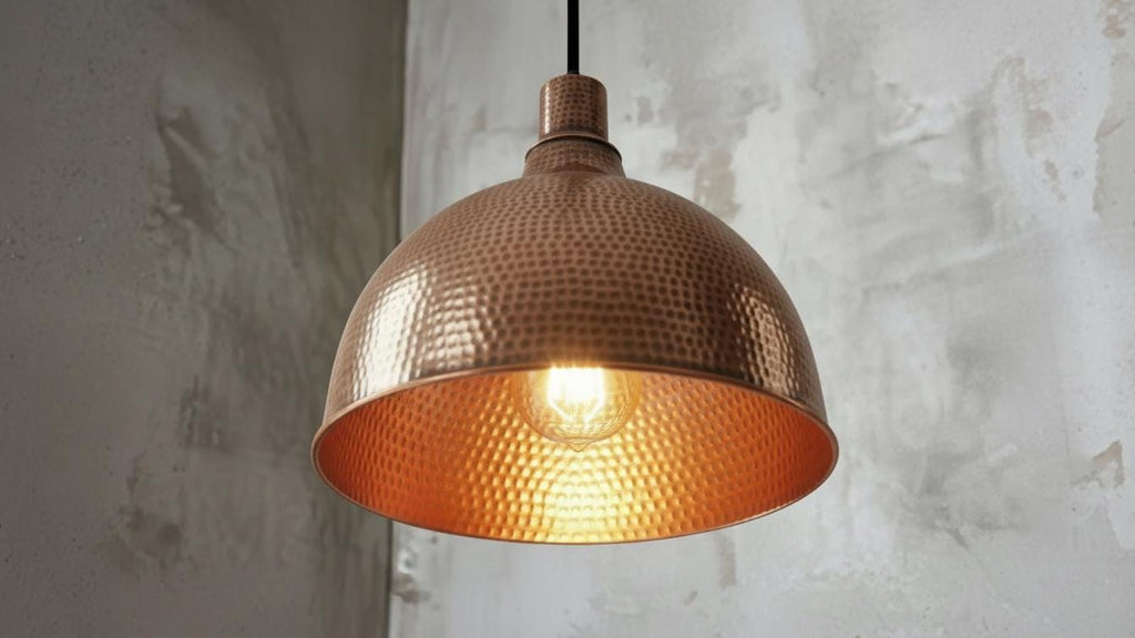 Hammerd Copper Pendant Light - Chandelier Dining Room - Handmade Brass Dome Pendant Light - Dome Ceiling Lamp for Kitchen Island
