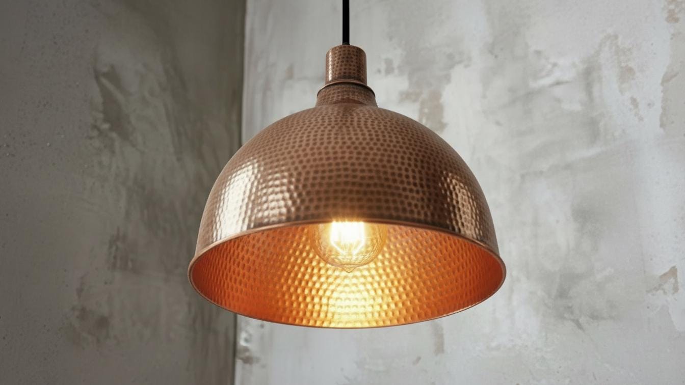Hammerd Copper Pendant Light - Chandelier Dining Room - Handmade Brass Dome Pendant Light - Dome Ceiling Lamp for Kitchen Island