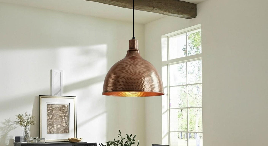 Hammerd Copper Pendant Light - Chandelier Dining Room - Handmade Brass Dome Pendant Light - Dome Ceiling Lamp for Kitchen Island