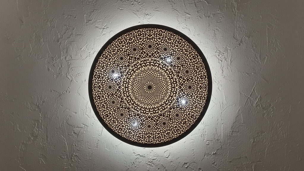 Handmade Moroccan Brass Wall Light, Geometric Sconce