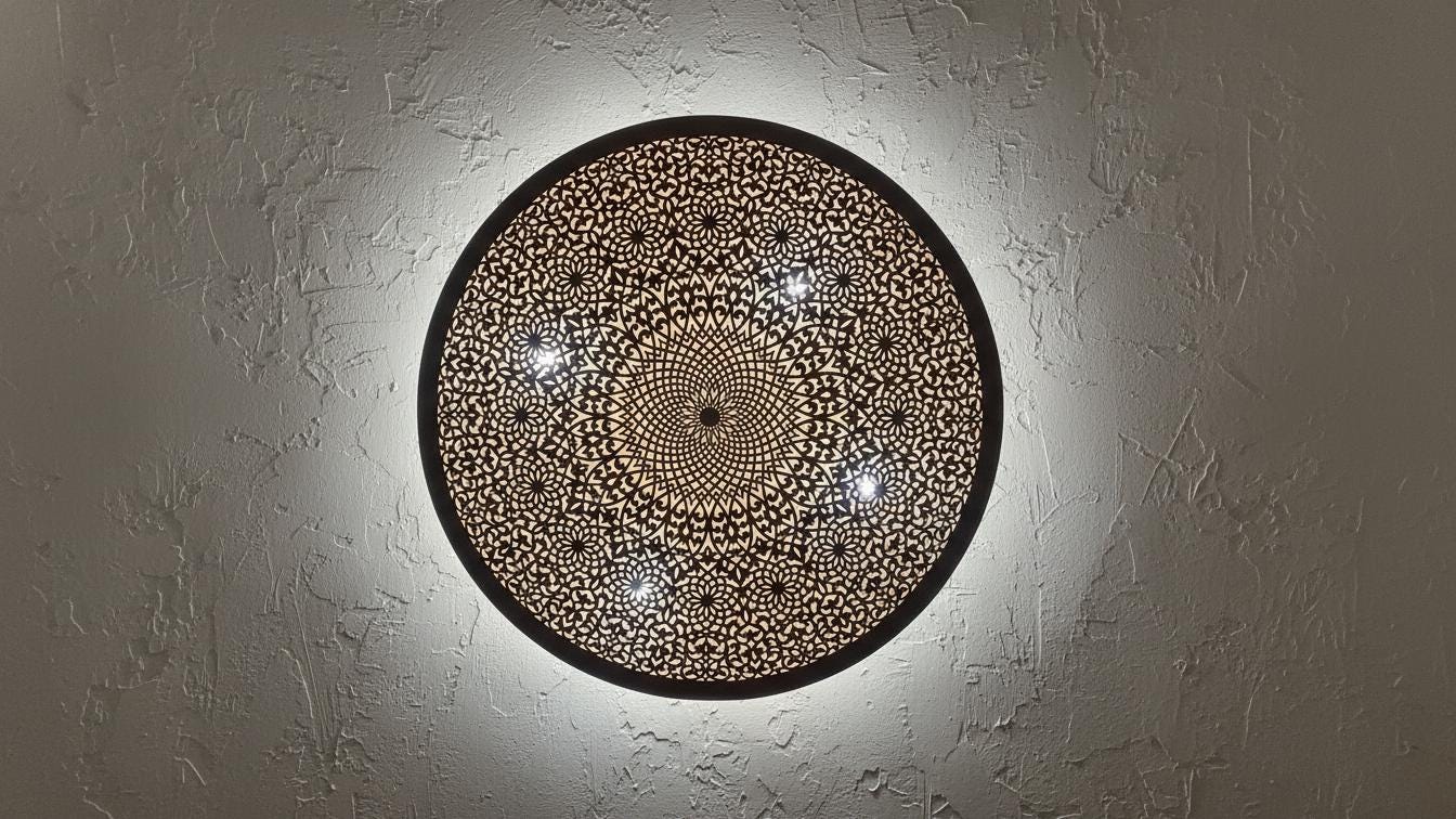 Handmade Moroccan Brass Wall Light, Geometric Sconce