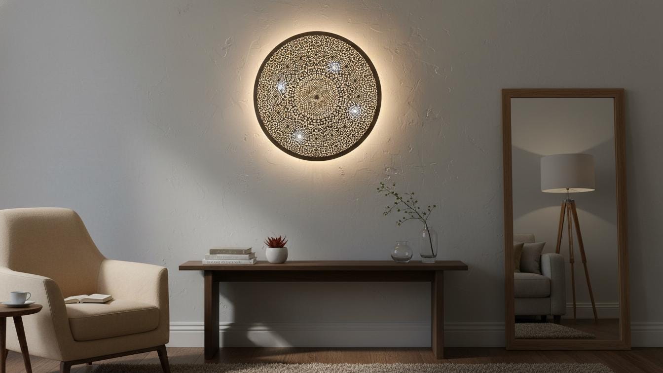 Handmade Moroccan Brass Wall Light, Geometric Sconce