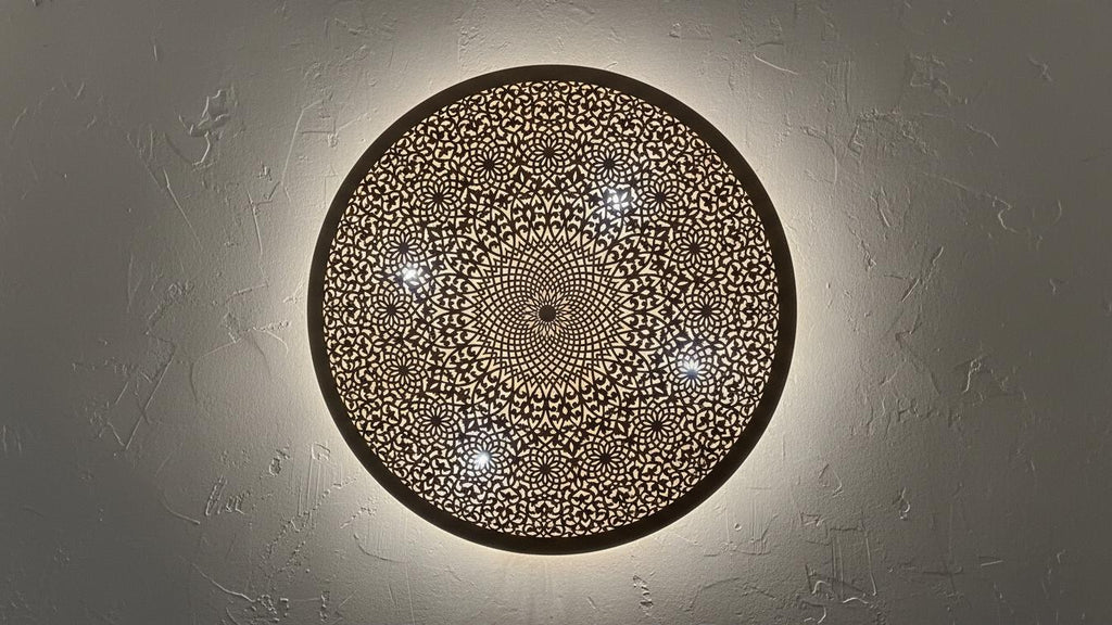 Handmade Moroccan Brass Wall Light, Geometric Sconce