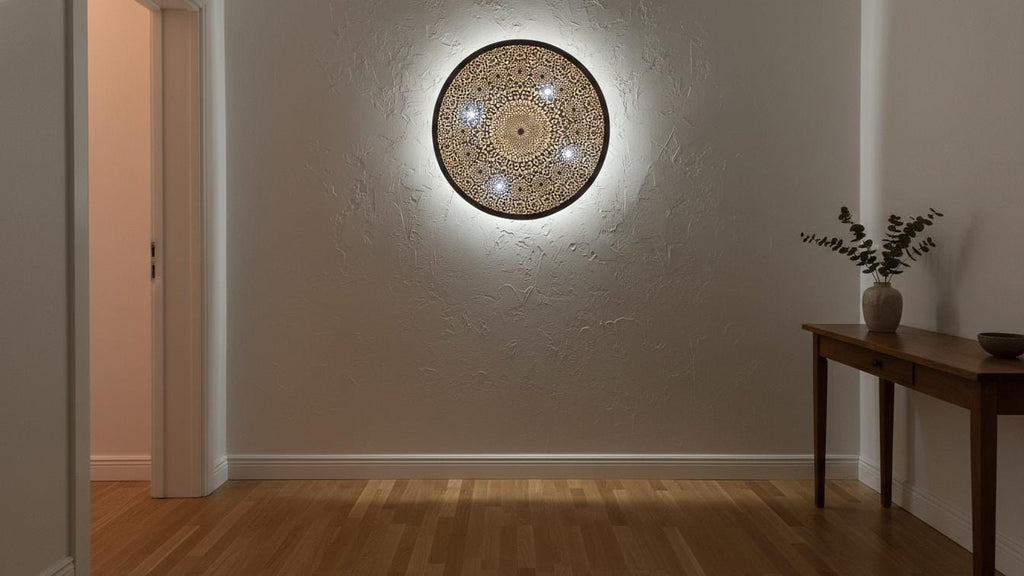 Handmade Moroccan Brass Flush Mount Ceiling Light - Engraved Geometric Fixture