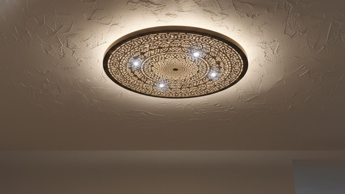 Handmade Moroccan Brass Flush Mount Ceiling Light - Engraved Geometric Fixture