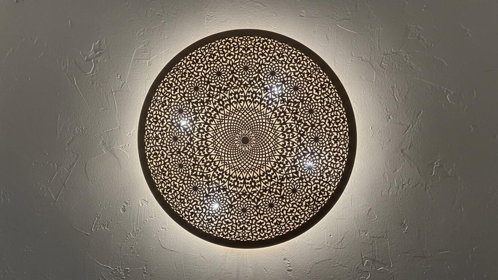 Handmade Moroccan Brass Flush Mount Ceiling Light - Engraved Geometric Fixture