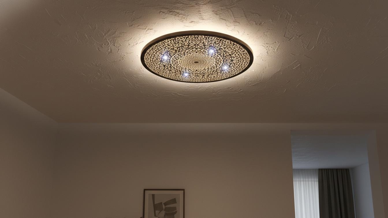 Handmade Moroccan Brass Flush Mount Ceiling Light - Engraved Geometric Fixture