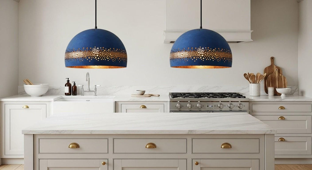 Handcrafted Blue Patina Copper Pendant Light – Moroccan Boho Lighting