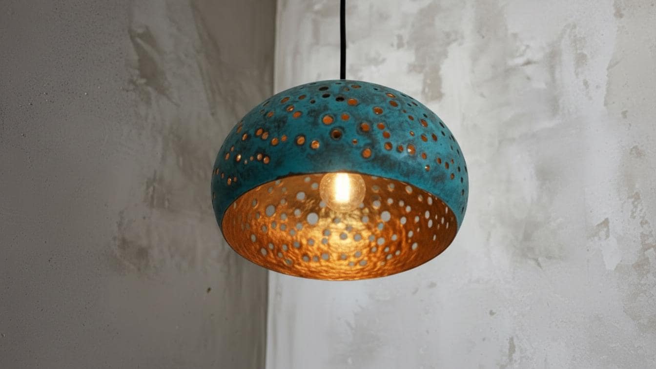 Blue Patina Copper Dome Pendant Light – Rustic Farmhouse Hanging Lamp, Kitchen Island Ceiling Light Fixture