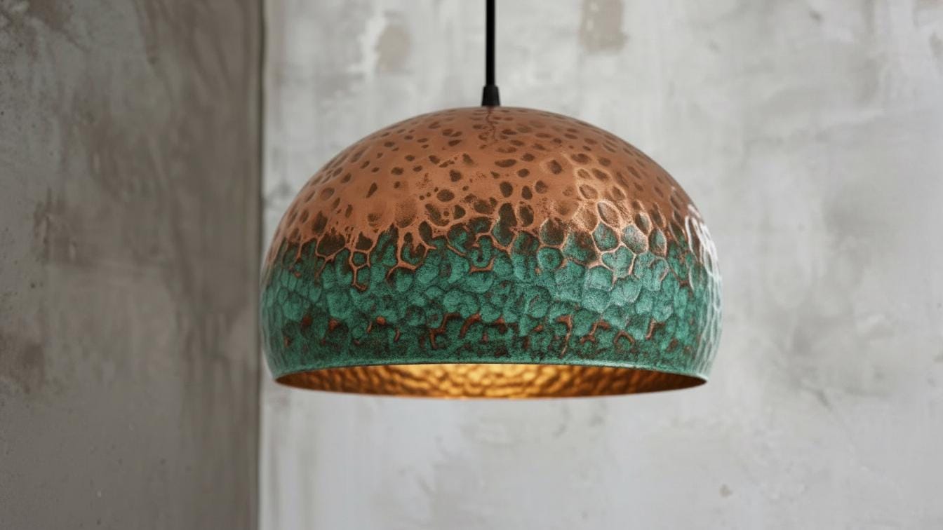 Modern Copper Dome Pendant Lamp Green Patina, Hammerd Dome Lamp, Ceiling Dome Lamp, Copper Dome Light fixture, Rustic Chandelier