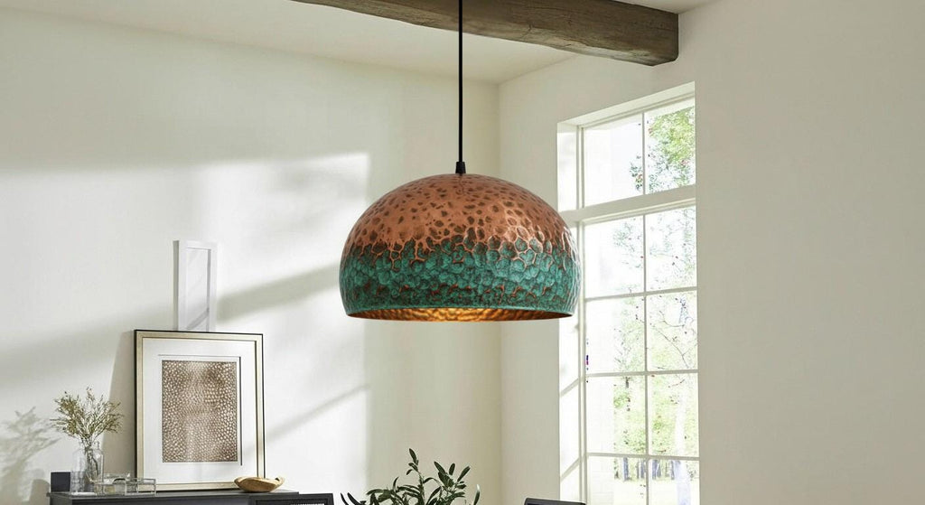Modern Copper Dome Pendant Lamp Green Patina, Hammerd Dome Lamp, Ceiling Dome Lamp, Copper Dome Light fixture, Rustic Chandelier