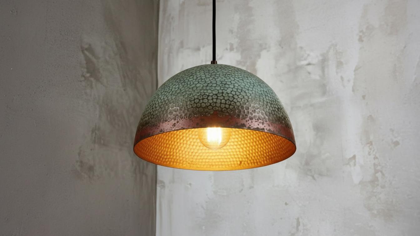Oxidized Copper Pendant Light –Handmade Green Patina Dome Ceiling, Moroccan Style, Copper Dome Ceiling Light – Kitchen Island Lighting