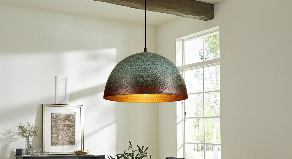 Oxidized Copper Pendant Light –Handmade Green Patina Dome Ceiling, Moroccan Style, Copper Dome Ceiling Light – Kitchen Island Lighting