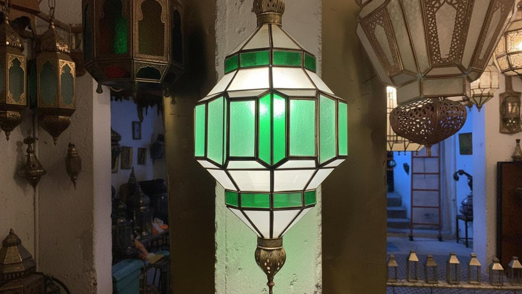 Handmade Moroccan Brass Pendant Light: Milk Glass Filigrain Lighting
