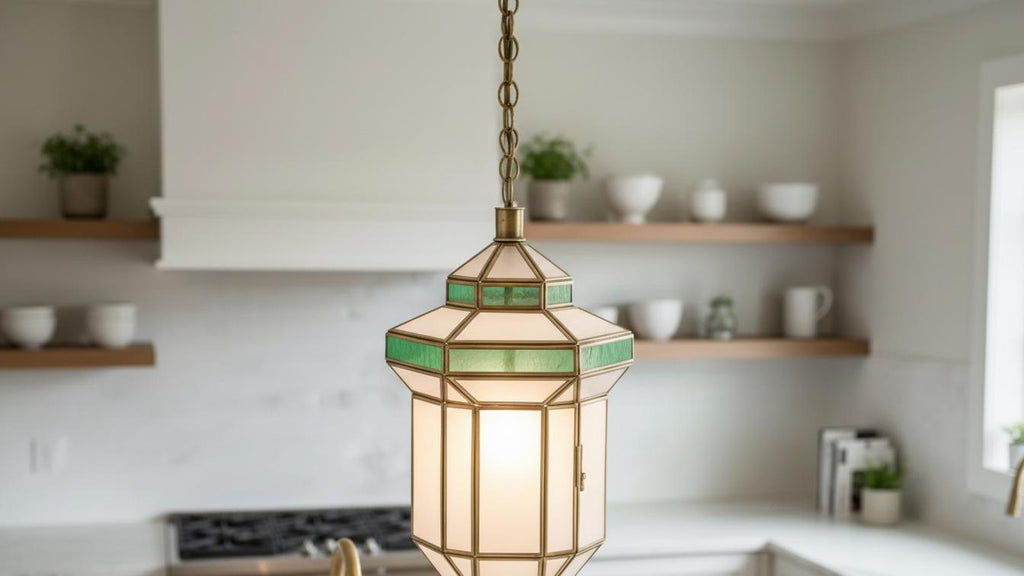 Handmade Moroccan Brass Pendant Light: Milk Glass Filigrain Lighting