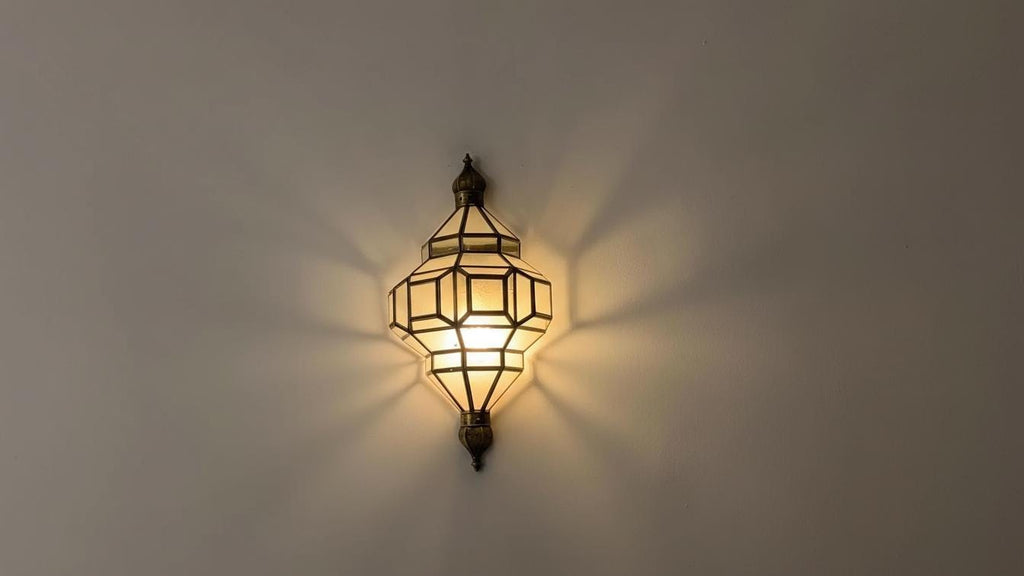 Moroccan Brass Wall Sconce, Milky Glass, Boho Home Decor