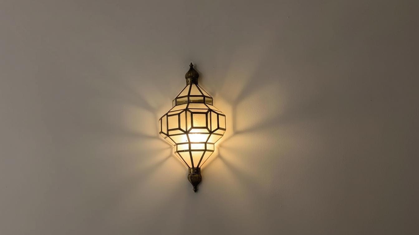 Moroccan Brass Wall Sconce, Milky Glass, Boho Home Decor