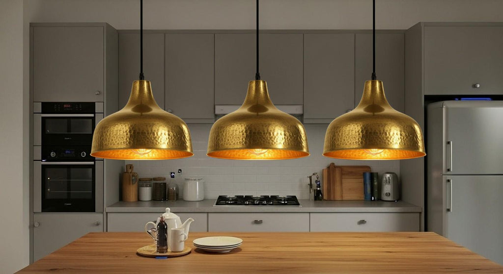 Moroccan Hammered Brass Pendant Light, Handmade Copper Dome Ceiling Fixture, Boho Island Kitchen Hanging Lamp