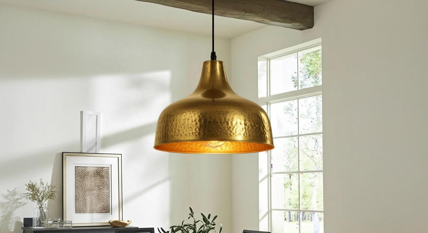 Moroccan Hammered Brass Pendant Light, Handmade Copper Dome Ceiling Fixture, Boho Island Kitchen Hanging Lamp