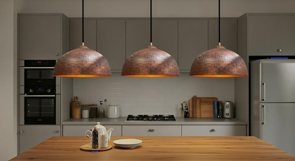 Handmade Hammered Copper Pendant Light - Rustic Copper Dome Pendant Light - Moroccan Boho Farmhouse Lamp - Rustic Chandelier Dining Room