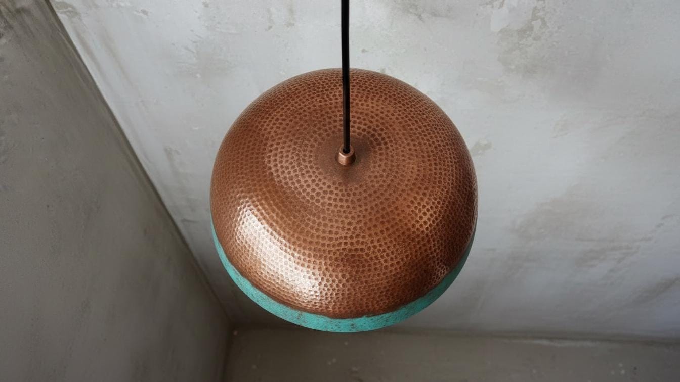 Green Patina Dome Pendant Light – Handmade Brass Ceiling Fixture– Rustic Farmhouse Hanging Chandelier – Vintage Boho Lighting