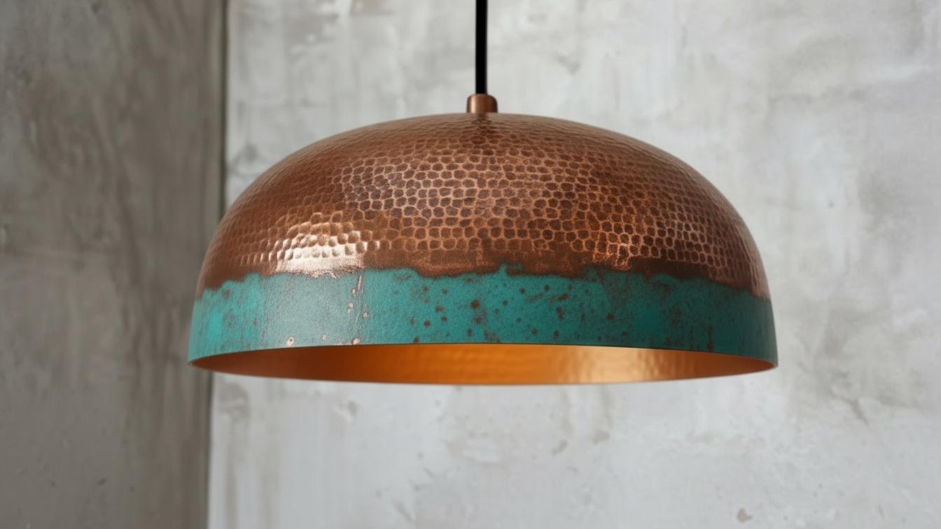Green Patina Dome Pendant Light – Handmade Brass Ceiling Fixture– Rustic Farmhouse Hanging Chandelier – Vintage Boho Lighting