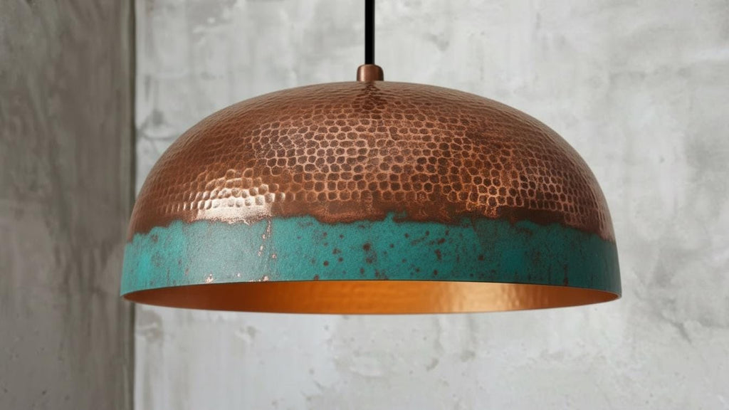 Green Patina Dome Pendant Light – Handmade Brass Ceiling Fixture– Rustic Farmhouse Hanging Chandelier – Vintage Boho Lighting