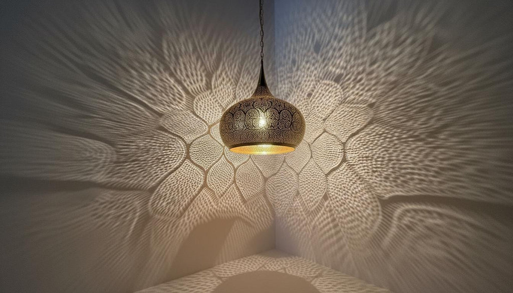 Moroccan Brass Pendant Light,Handcrafted Perforated Hanging Lamp,Handmade Hanging Light Fixture, Minimal Pendant Lighting ,Boho Ceiling Lamp