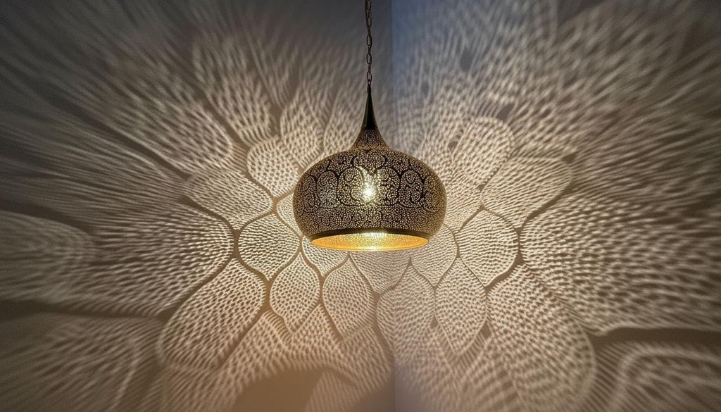 Moroccan Brass Pendant Light,Handcrafted Perforated Hanging Lamp,Handmade Hanging Light Fixture, Minimal Pendant Lighting ,Boho Ceiling Lamp