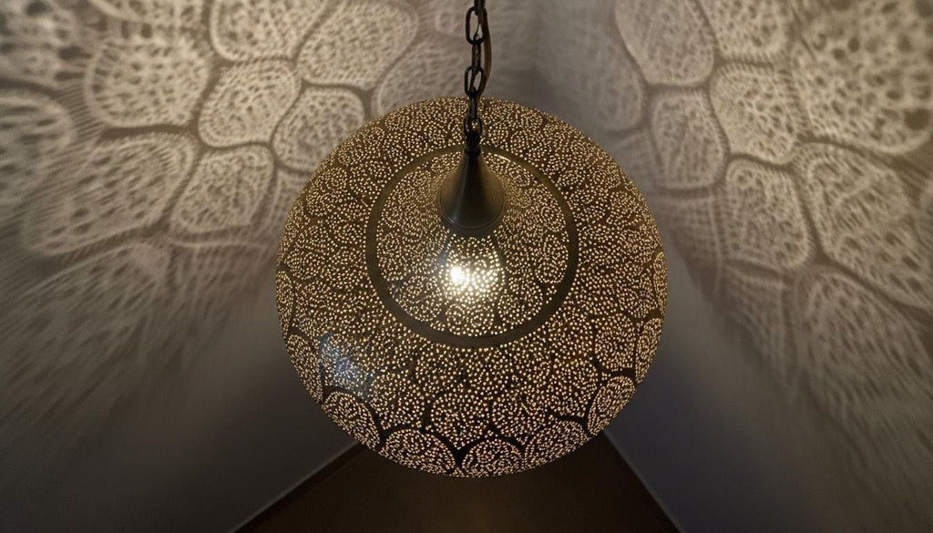 Moroccan Brass Pendant Light,Handcrafted Perforated Hanging Lamp,Handmade Hanging Light Fixture, Minimal Pendant Lighting ,Boho Ceiling Lamp