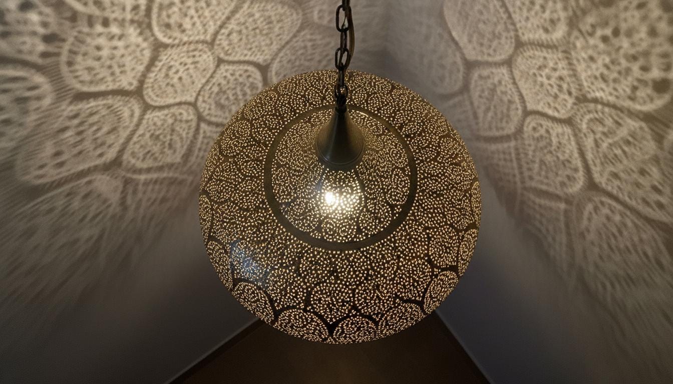 Moroccan Brass Pendant Light,Handcrafted Perforated Hanging Lamp,Handmade Hanging Light Fixture, Minimal Pendant Lighting ,Boho Ceiling Lamp
