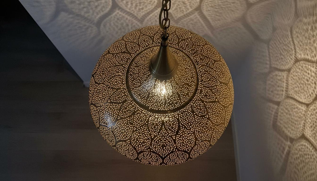 Moroccan Brass Pendant Light,Handcrafted Perforated Hanging Lamp,Handmade Hanging Light Fixture, Minimal Pendant Lighting ,Boho Ceiling Lamp