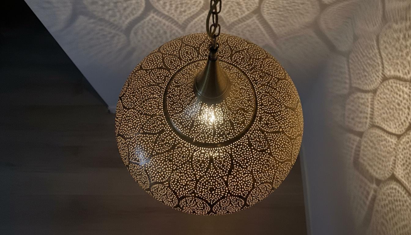 Moroccan Brass Pendant Light,Handcrafted Perforated Hanging Lamp,Handmade Hanging Light Fixture, Minimal Pendant Lighting ,Boho Ceiling Lamp