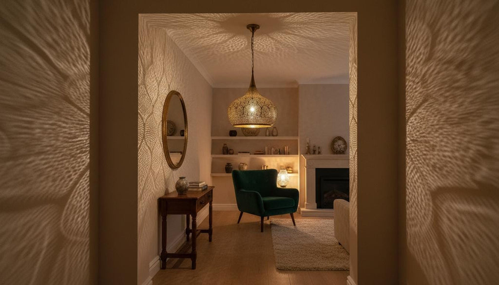 Moroccan Brass Pendant Light,Handcrafted Perforated Hanging Lamp,Handmade Hanging Light Fixture, Minimal Pendant Lighting ,Boho Ceiling Lamp
